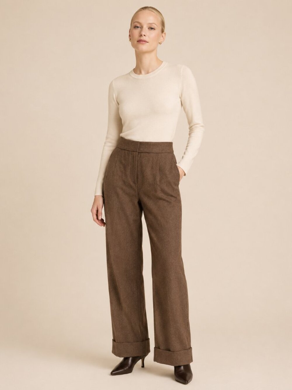 Escada | Brown Angora Virgin Wool Quiet Luxury Slacks Trousers 42